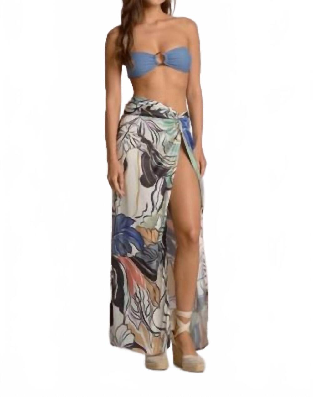 NEW ELAN women's maxi floral skirt in blue botanical